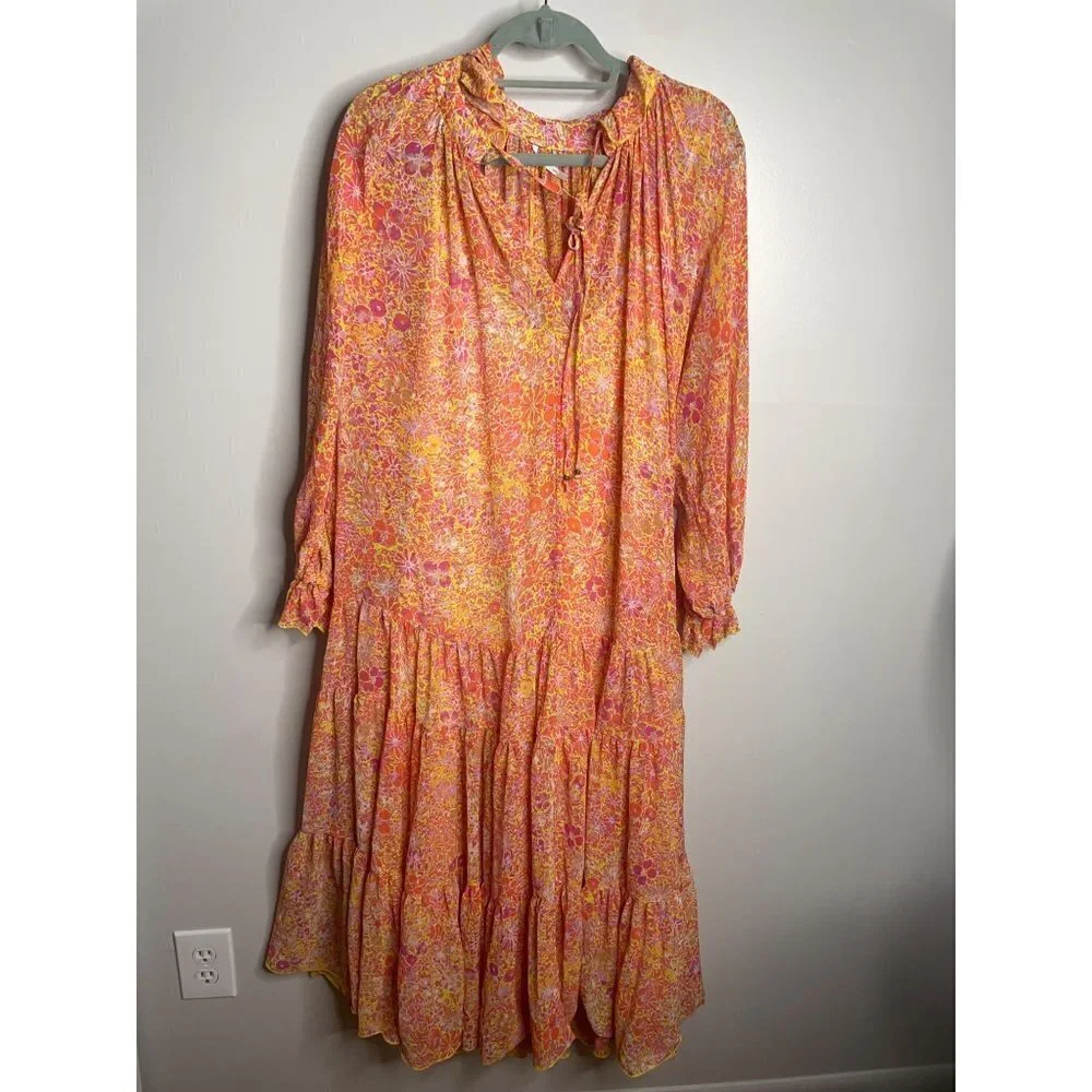 NEW Free People Feeling Groovy Maxi Dress Orange Floral Size S Flowy A-line Slip - Picture 3 of 7